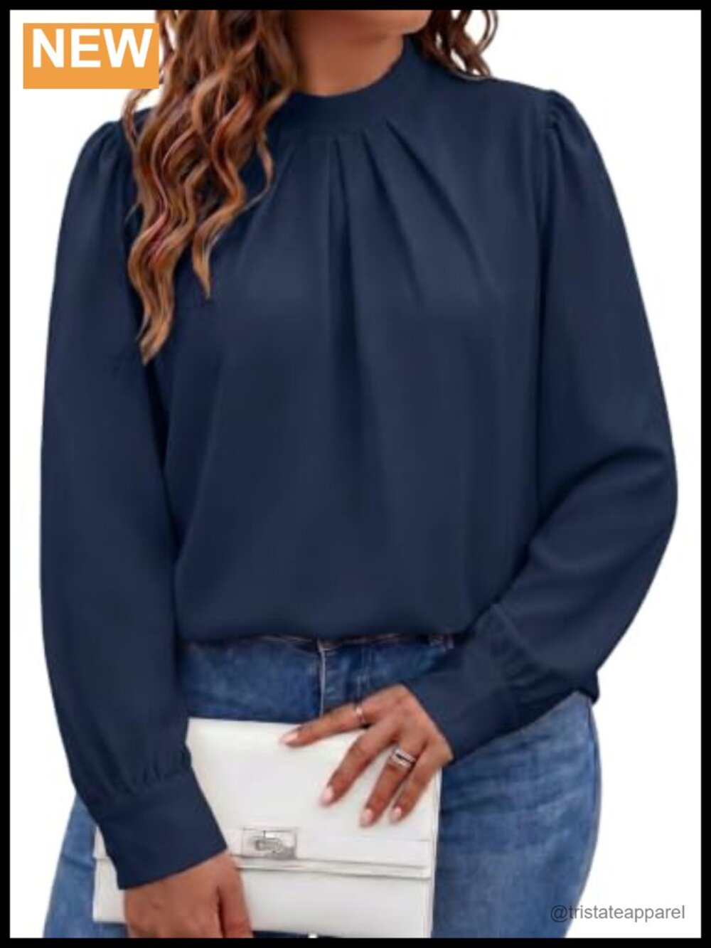 Plus Size Mock Neck Pleated Blouse Long Sleeve Business Work Shirt